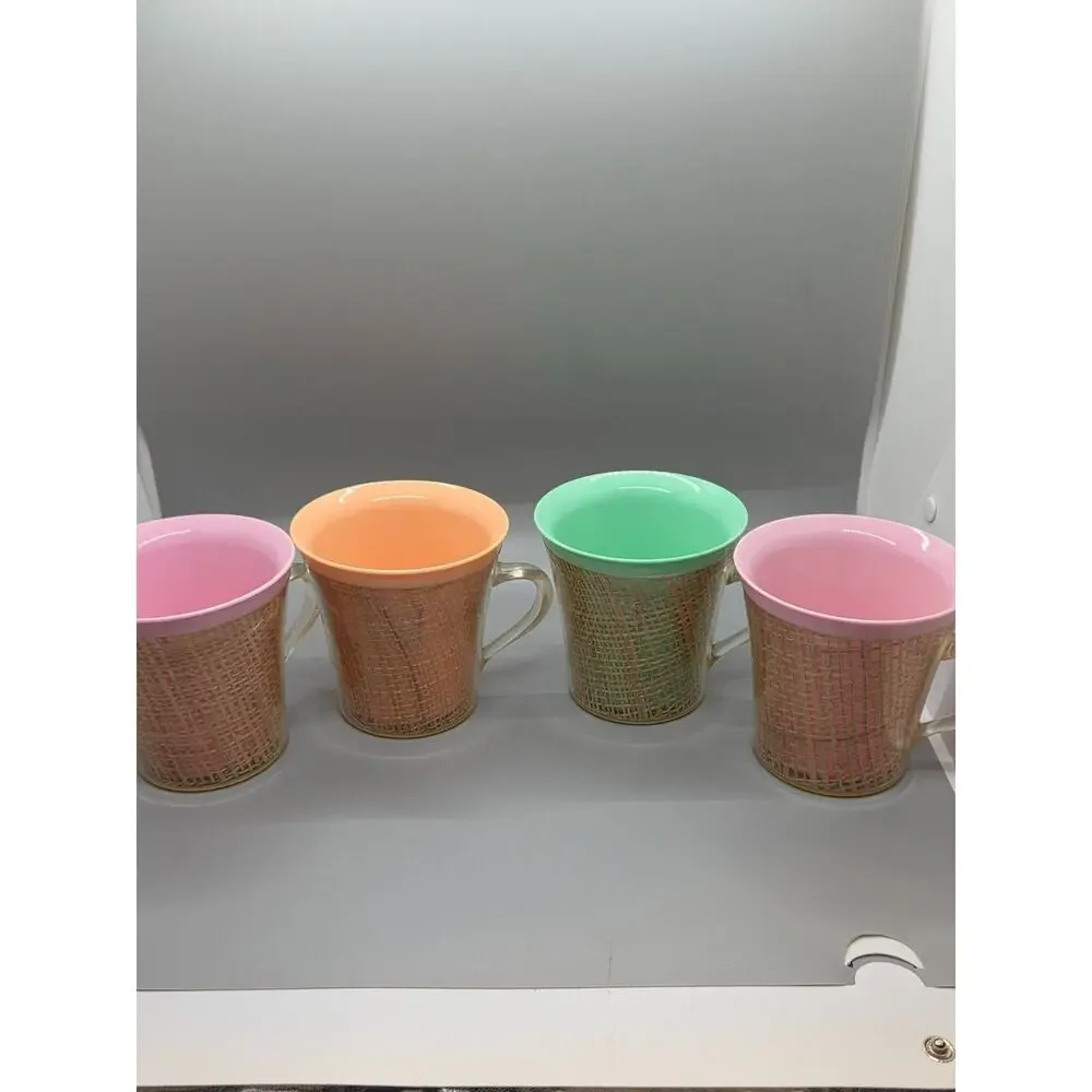 Vintage MCM Raffiaware Acrylic Pitcher, Ice Bucket, & 4 Mugs